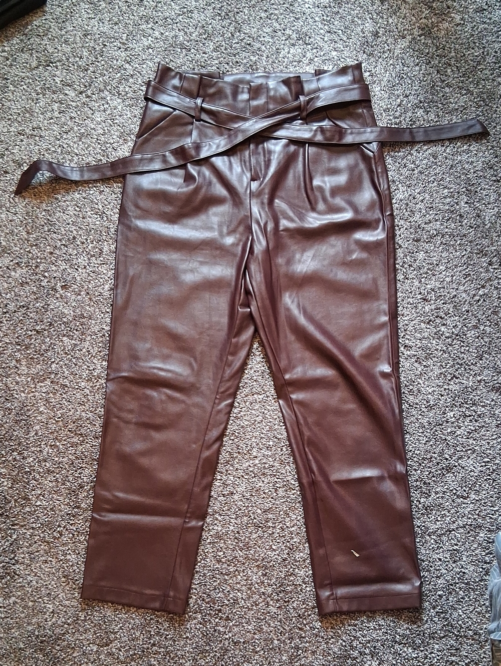 Modern Citizen Burgundy Faux Leather Paperbag Pants